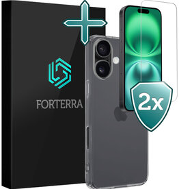 Forterra Forterra iPhone 16 Plus Hoesje Siliconen Met 2x Screenprotector Met Dichte Notch - Transparant