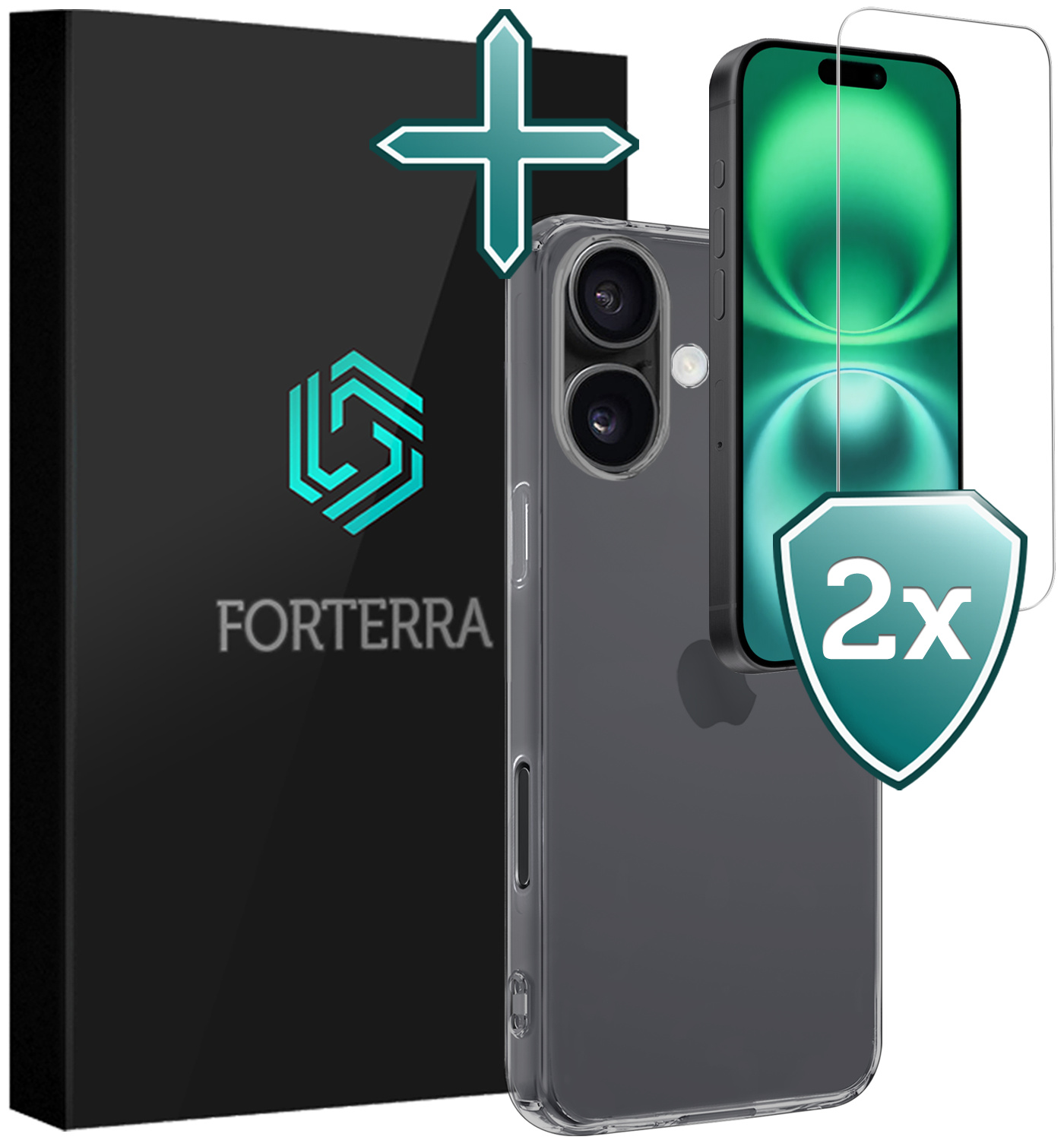 Forterra Hoesje Geschikt voor iPhone 16 Plus Case Siliconen Hoes Met 2x Screenprotector - Hoes Geschikt voor iPhone 16 Plus Hoesje Back Cover - Transparant