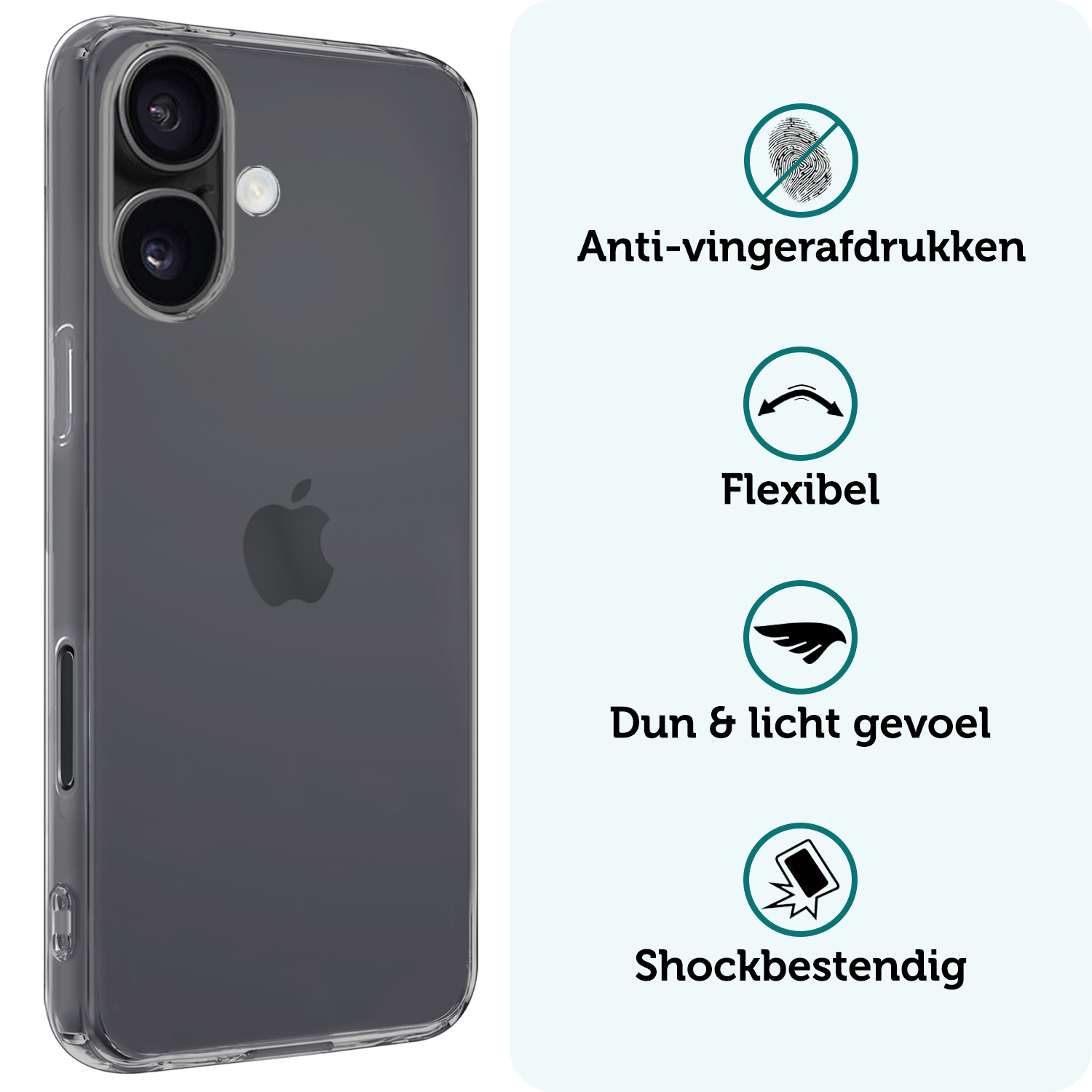 Forterra Hoesje Geschikt voor iPhone 16 Plus Case Siliconen Hoes Met 2x Screenprotector - Hoes Geschikt voor iPhone 16 Plus Hoesje Back Cover - Transparant