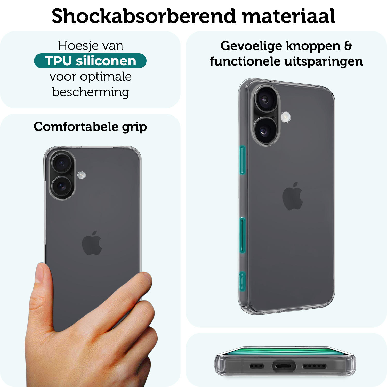 Forterra Hoesje Geschikt voor iPhone 16 Plus Case Siliconen Hoes Met 2x Screenprotector - Hoes Geschikt voor iPhone 16 Plus Hoesje Back Cover - Transparant