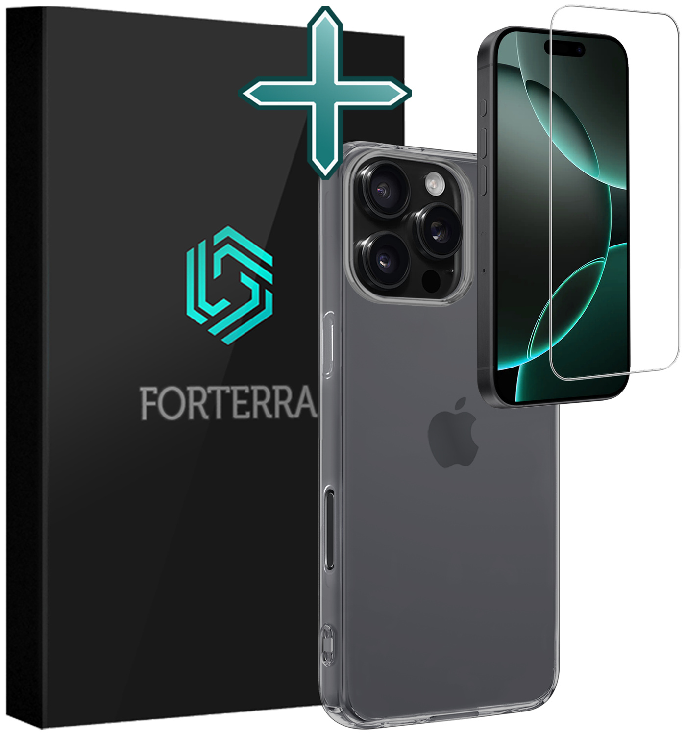 Forterra Hoesje Geschikt voor iPhone 16 Pro Case Siliconen Hoes Met Screenprotector - Hoes Geschikt voor iPhone 16 Pro Hoesje Back Cover - Transparant