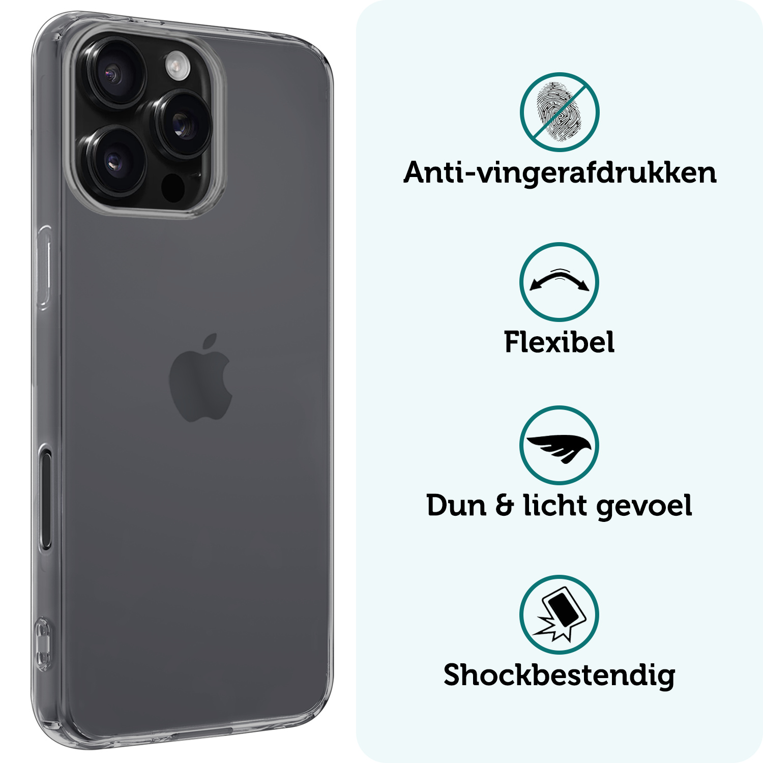 Forterra Hoesje Geschikt voor iPhone 16 Pro Case Siliconen Hoes Met Screenprotector - Hoes Geschikt voor iPhone 16 Pro Hoesje Back Cover - Transparant