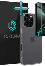 Forterra Hoesje Geschikt voor iPhone 16 Pro Max Case Siliconen Hoes Met Screenprotector - Hoes Geschikt voor iPhone 16 Pro Max Hoesje Back Cover - Transparant