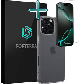 Forterra Forterra iPhone 16 Pro Max Hoesje Siliconen Met Screenprotector Met Dichte Notch - Transparant