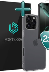 Forterra Hoesje Geschikt voor iPhone 16 Pro Max Case Siliconen Hoes Met 2x Screenprotector - Hoes Geschikt voor iPhone 16 Pro Max Hoesje Back Cover - Transparant
