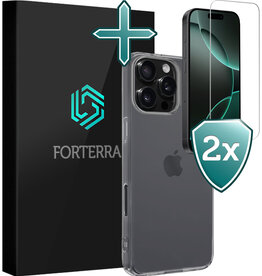 Forterra Forterra iPhone 16 Pro Max Hoesje Siliconen Met 2x Screenprotector Met Dichte Notch - Transparant
