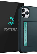 Forterra Hoesje Geschikt voor iPhone 16 Pro Pashouder Hard Case Hoes - Hoes Geschikt voor iPhone 16 Pro Hoesje Back Cover Met Pasjeshouder - Donkerblauw