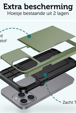 Forterra Hoesje Geschikt voor iPhone 16 Pro Pashouder Hard Case Hoes - Hoes Geschikt voor iPhone 16 Pro Hoesje Back Cover Met Pasjeshouder - Donkergroen