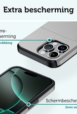 Forterra Hoesje Geschikt voor iPhone 16 Pro Pashouder Hard Case Hoes - Hoes Geschikt voor iPhone 16 Pro Hoesje Back Cover Met Pasjeshouder - Grijs