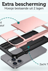 Forterra Hoesje Geschikt voor iPhone 16 Pro Pashouder Hard Case Hoes - Hoes Geschikt voor iPhone 16 Pro Hoesje Back Cover Met Pasjeshouder - Rosé goud