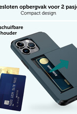Forterra Hoesje Geschikt voor iPhone 16 Pro Max Pashouder Hard Case Hoes - Hoes Geschikt voor iPhone 16 Pro Max Hoesje Back Cover Met Pasjeshouder - Donkerblauw