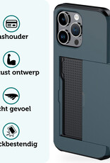 Forterra Hoesje Geschikt voor iPhone 16 Pro Max Pashouder Hard Case Hoes - Hoes Geschikt voor iPhone 16 Pro Max Hoesje Back Cover Met Pasjeshouder - Donkerblauw