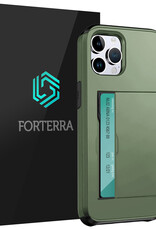 Forterra Hoesje Geschikt voor iPhone 16 Pro Max Pashouder Hard Case Hoes - Hoes Geschikt voor iPhone 16 Pro Max Hoesje Back Cover Met Pasjeshouder - Donkergroen