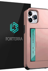 Forterra Hoesje Geschikt voor iPhone 16 Pro Max Pashouder Hard Case Hoes - Hoes Geschikt voor iPhone 16 Pro Max Hoesje Back Cover Met Pasjeshouder - Rosé goud