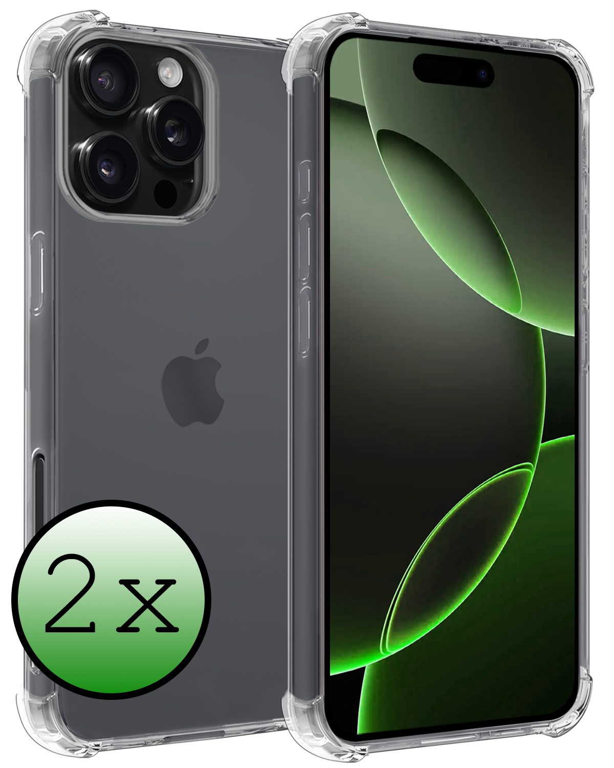 BASEY. Hoes Geschikt voor iPhone 16 Pro Hoesje Shock Proof Case Hoes Siliconen - Hoesje Geschikt voor iPhone 16 Pro Hoes Cover Shockproof - Transparant - 2 Stuks