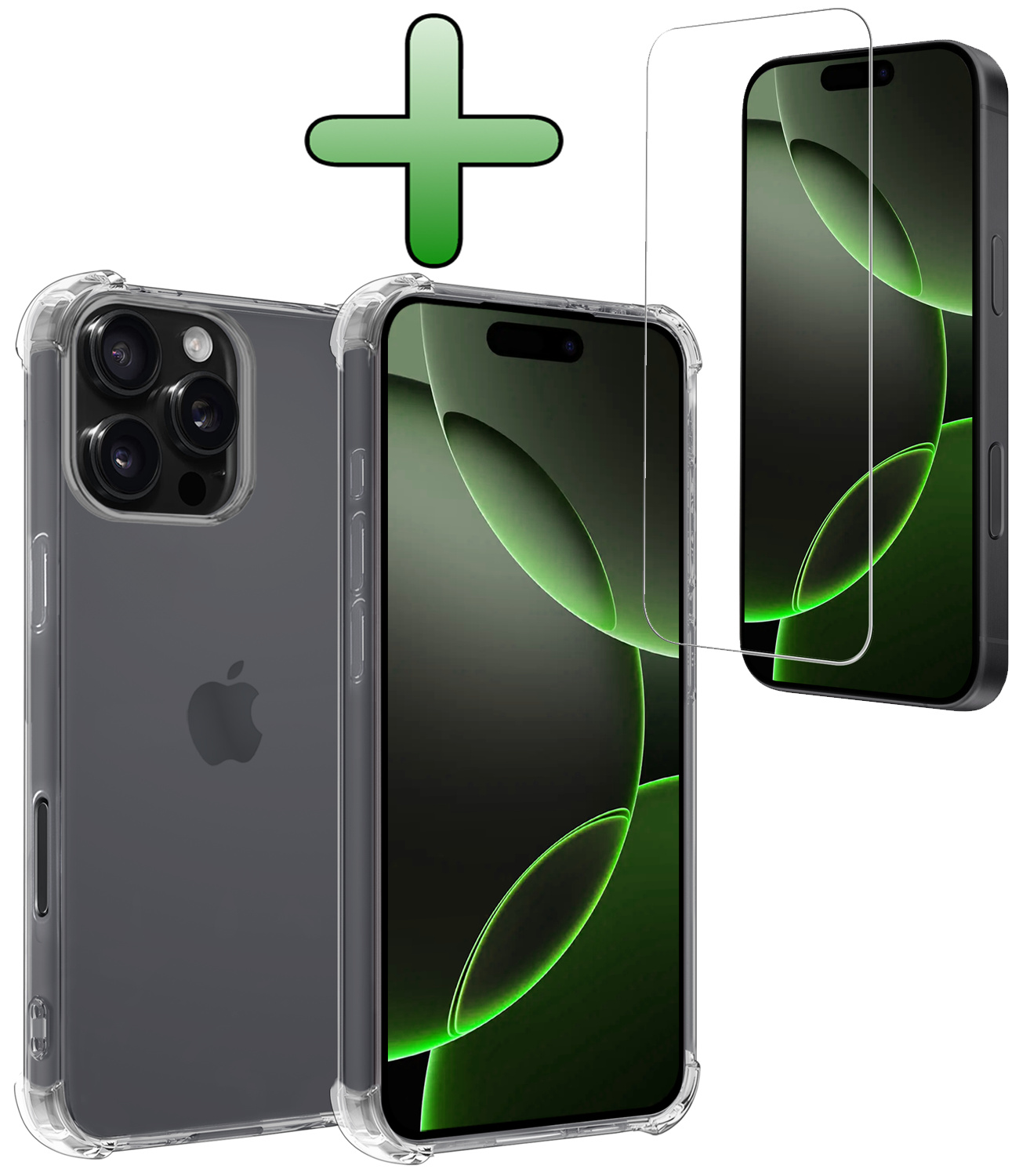 BASEY. Hoes Geschikt voor iPhone 16 Pro Hoesje Shock Proof Case Hoes Siliconen Met Screenprotector - Hoesje Geschikt voor iPhone 16 Pro Hoes Cover Shockproof - Transparant