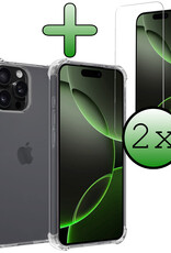 BASEY. Hoes Geschikt voor iPhone 16 Pro Hoesje Shock Proof Case Hoes Siliconen Met 2x Screenprotector - Hoesje Geschikt voor iPhone 16 Pro Hoes Cover Shockproof - Transparant