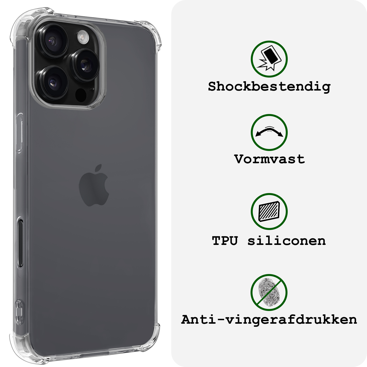 BASEY. Hoes Geschikt voor iPhone 16 Pro Max Hoesje Shock Proof Case Hoes Siliconen Met Screenprotector - Hoesje Geschikt voor iPhone 16 Pro Max Hoes Cover Shockproof - Transparant