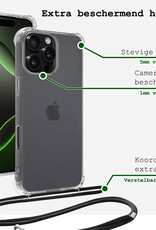 BASEY. Hoes Geschikt voor iPhone 16 Pro Hoesje Shock Proof Case Met Koord Shock Hoes Met Koord - Hoesje Geschikt voor iPhone 16 Pro Hoes Cover Met Koord - Transparant