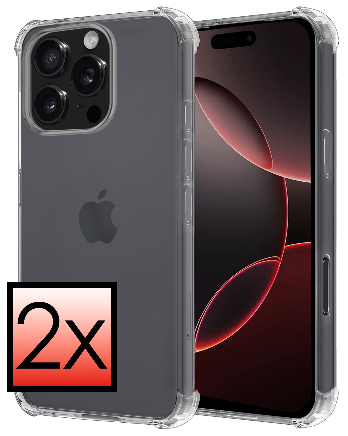 NoXx Hoes Geschikt voor iPhone 16 Pro Hoesje Siliconen Cover Shock Proof Back Case Shockproof Hoes - Transparant - 2x