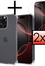 NoXx Hoes Geschikt voor iPhone 16 Pro Hoesje Siliconen Cover Shock Proof Back Case Shockproof Hoes Met 2x Screenprotector - Transparant