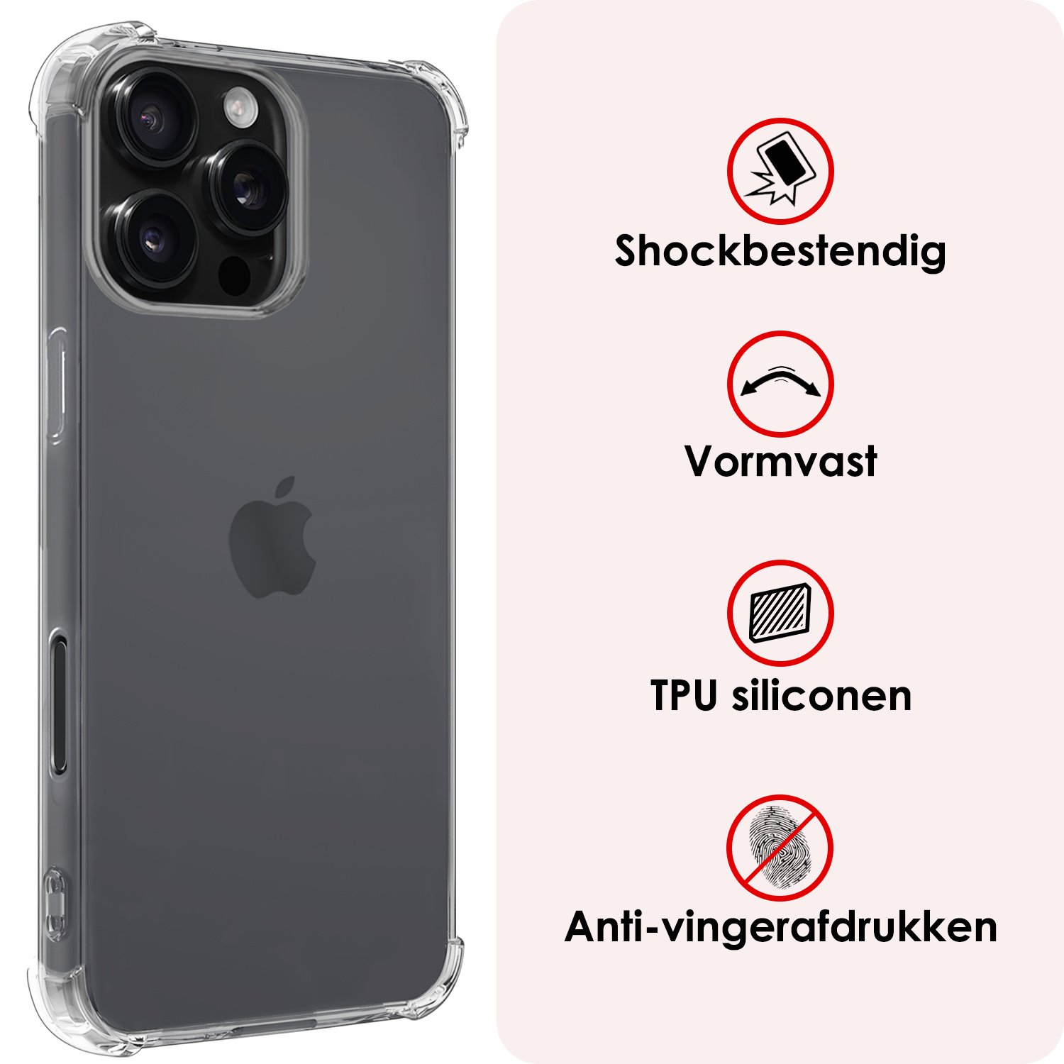 NoXx Hoes Geschikt voor iPhone 16 Pro Hoesje Siliconen Cover Shock Proof Back Case Shockproof Hoes Met 2x Screenprotector - Transparant