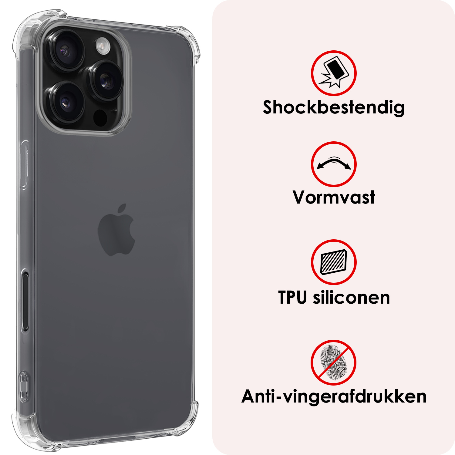 NoXx Hoes Geschikt voor iPhone 16 Pro Max Hoesje Siliconen Cover Shock Proof Back Case Shockproof Hoes - Transparant