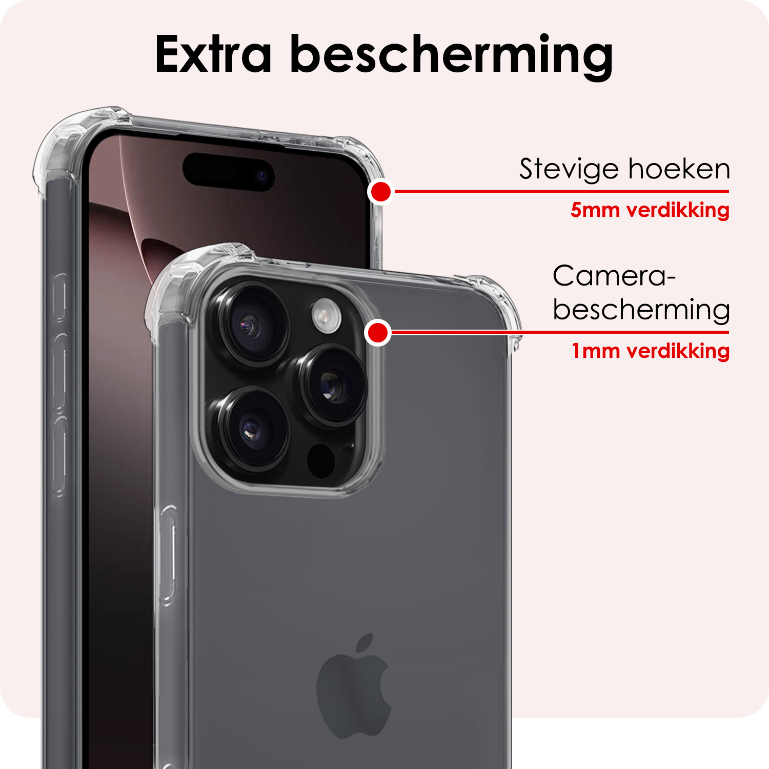 NoXx Hoes Geschikt voor iPhone 16 Pro Max Hoesje Siliconen Cover Shock Proof Back Case Shockproof Hoes - Transparant - 2x