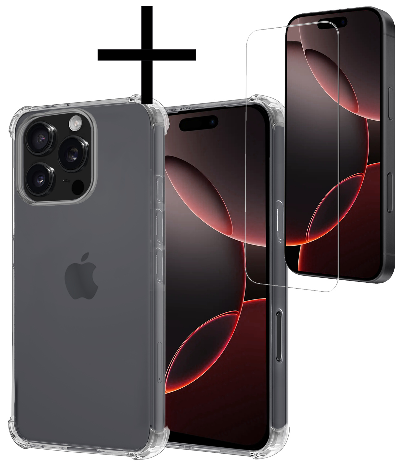 NoXx Hoes Geschikt voor iPhone 16 Pro Max Hoesje Siliconen Cover Shock Proof Back Case Shockproof Hoes Met Screenprotector - Transparant