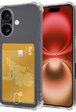 NoXx Hoes Geschikt voor iPhone 16 Hoesje Pasjeshouder Cover Shock Proof Case Siliconen Hoes Met Kaarthouder - Transparant