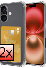 NoXx Hoes Geschikt voor iPhone 16 Plus Hoesje Pasjeshouder Cover Shock Proof Case Siliconen Hoes Met Kaarthouder - Transparant - 2x