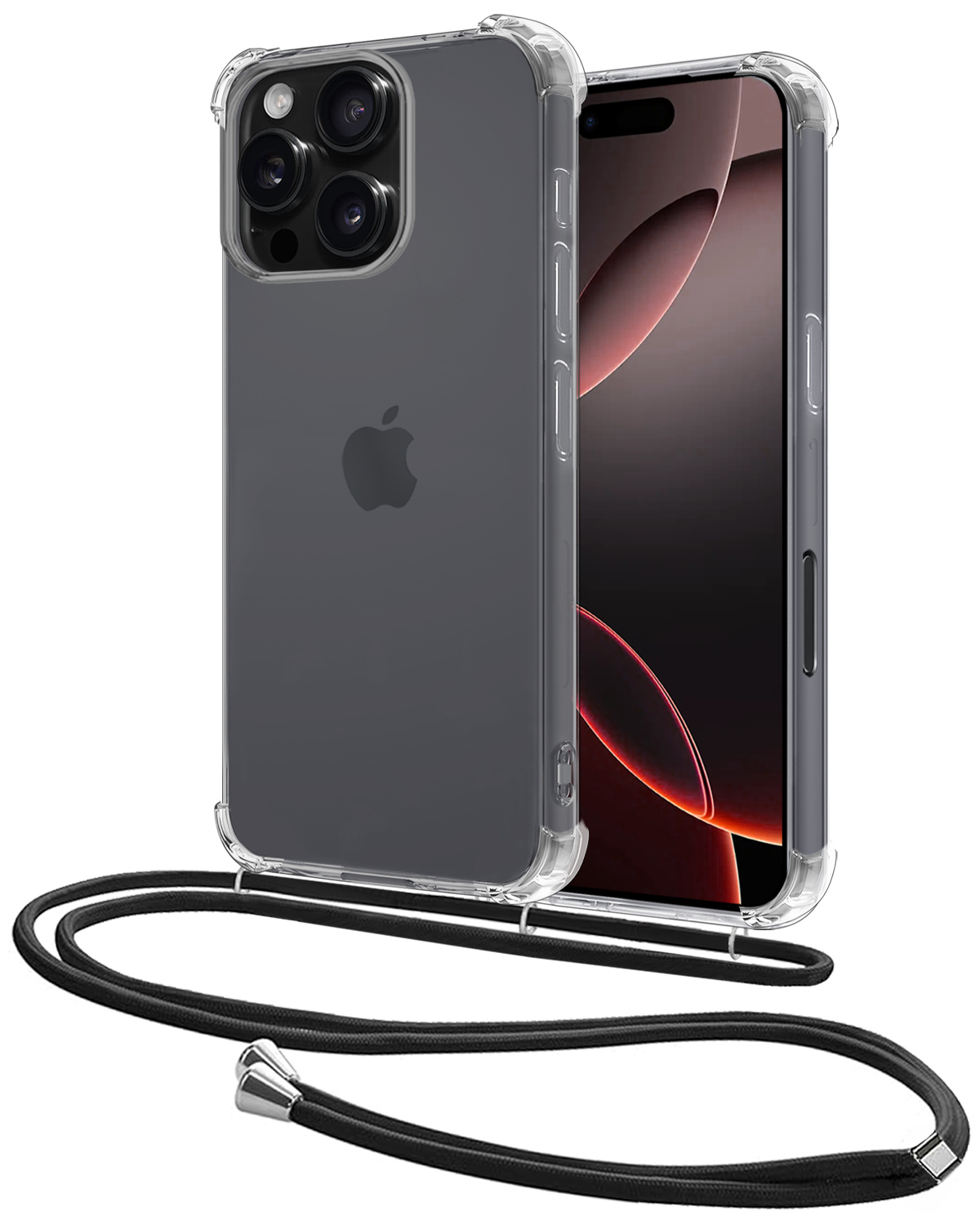 NoXx Hoes Geschikt voor iPhone 16 Pro Max Hoesje Transparant Met Telefoonkoord Cover Shock Proof Case Koord Hoes