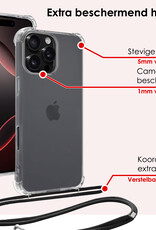 NoXx Hoes Geschikt voor iPhone 16 Pro Max Hoesje Transparant Met Telefoonkoord Cover Shock Proof Case Koord Hoes