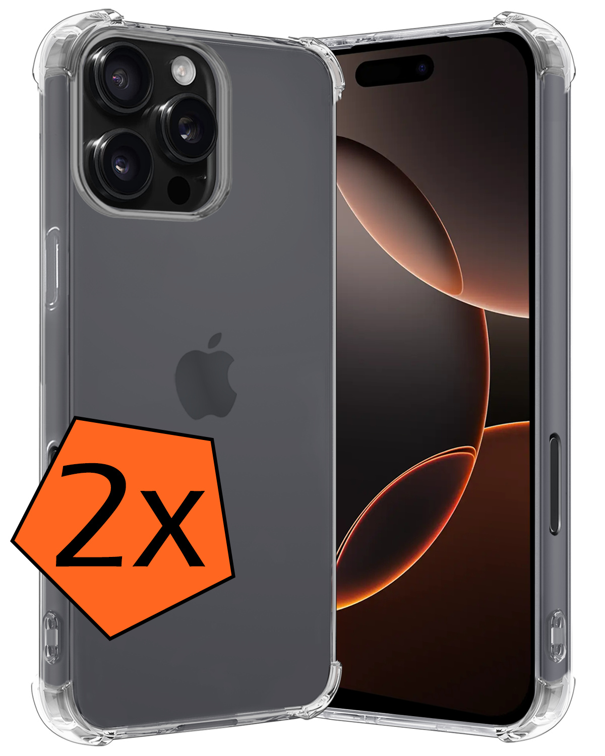 Nomfy Hoesje Geschikt voor iPhone 16 Pro Hoesje Shock Proof Cover Case Shockproof - Hoes Geschikt voor iPhone 16 Pro Hoes Siliconen Back Case - Transparant - 2 PACK