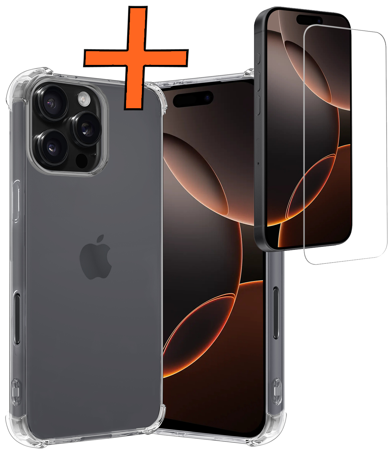 Nomfy Hoesje Geschikt voor iPhone 16 Pro Hoesje Shock Proof Cover Case Shockproof Met Screenprotector - Hoes Geschikt voor iPhone 16 Pro Hoes Siliconen Back Case - Transparant