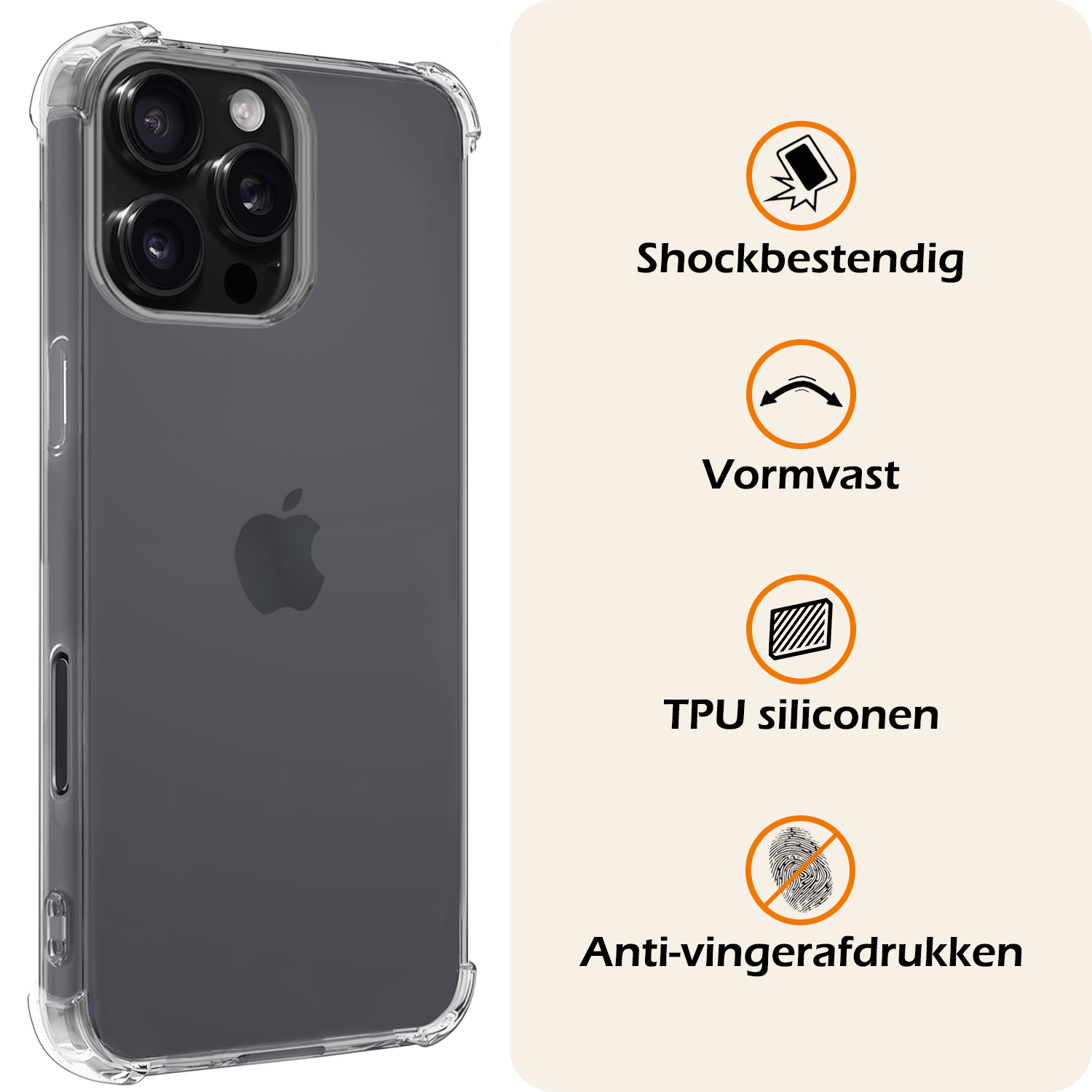 Nomfy Hoesje Geschikt voor iPhone 16 Pro Hoesje Shock Proof Cover Case Shockproof Met Screenprotector - Hoes Geschikt voor iPhone 16 Pro Hoes Siliconen Back Case - Transparant