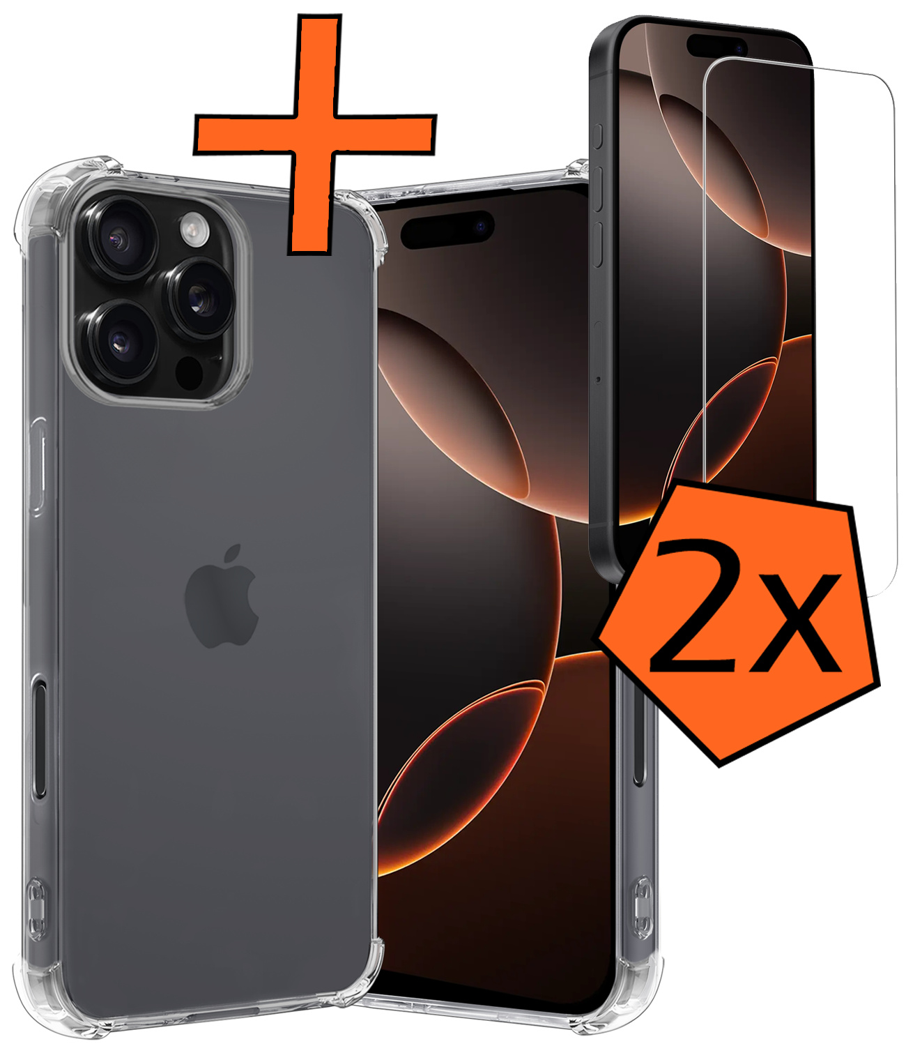Nomfy Hoesje Geschikt voor iPhone 16 Pro Max Hoesje Shock Proof Cover Case Shockproof Met 2x Screenprotector - Hoes Geschikt voor iPhone 16 Pro Max Hoes Siliconen Back Case - Transparant