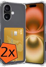 Nomfy Hoesje Geschikt voor iPhone 16 Hoesje Pasjeshouder Shockproof Pas Houder - Hoesje Geschikt voor iPhone 16 Hoes Met Kaarthouder - Transparant - 2 PACK