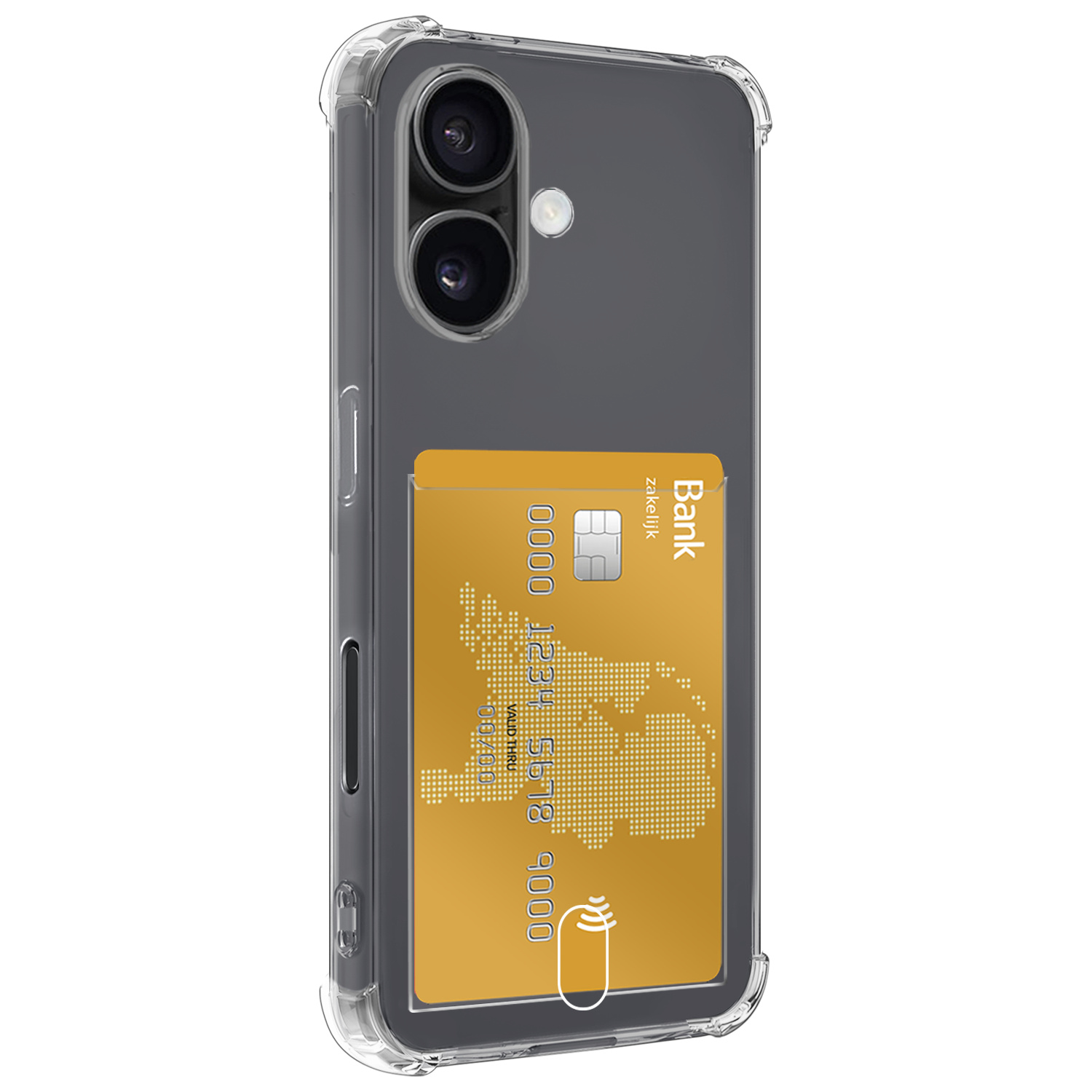 Nomfy Hoesje Geschikt voor iPhone 16 Hoesje Pasjeshouder Shockproof Pas Houder - Hoesje Geschikt voor iPhone 16 Hoes Met Kaarthouder - Transparant - 2 PACK