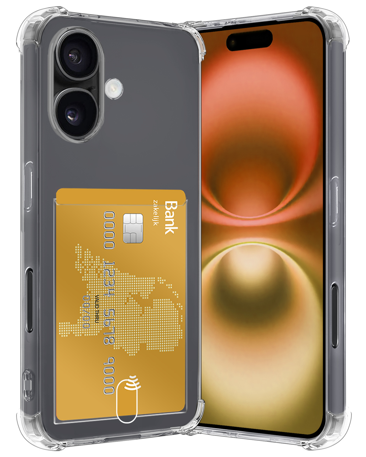Nomfy Hoesje Geschikt voor iPhone 16 Plus Hoesje Pasjeshouder Shockproof Pas Houder - Hoesje Geschikt voor iPhone 16 Plus Hoes Met Kaarthouder - Transparant