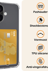 Nomfy Hoesje Geschikt voor iPhone 16 Plus Hoesje Pasjeshouder Shockproof Pas Houder - Hoesje Geschikt voor iPhone 16 Plus Hoes Met Kaarthouder - Transparant - 2 PACK