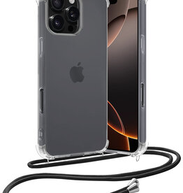 Nomfy Nomfy iPhone 16 Pro Hoesje Transparant Shockproof Met Zwart Koord