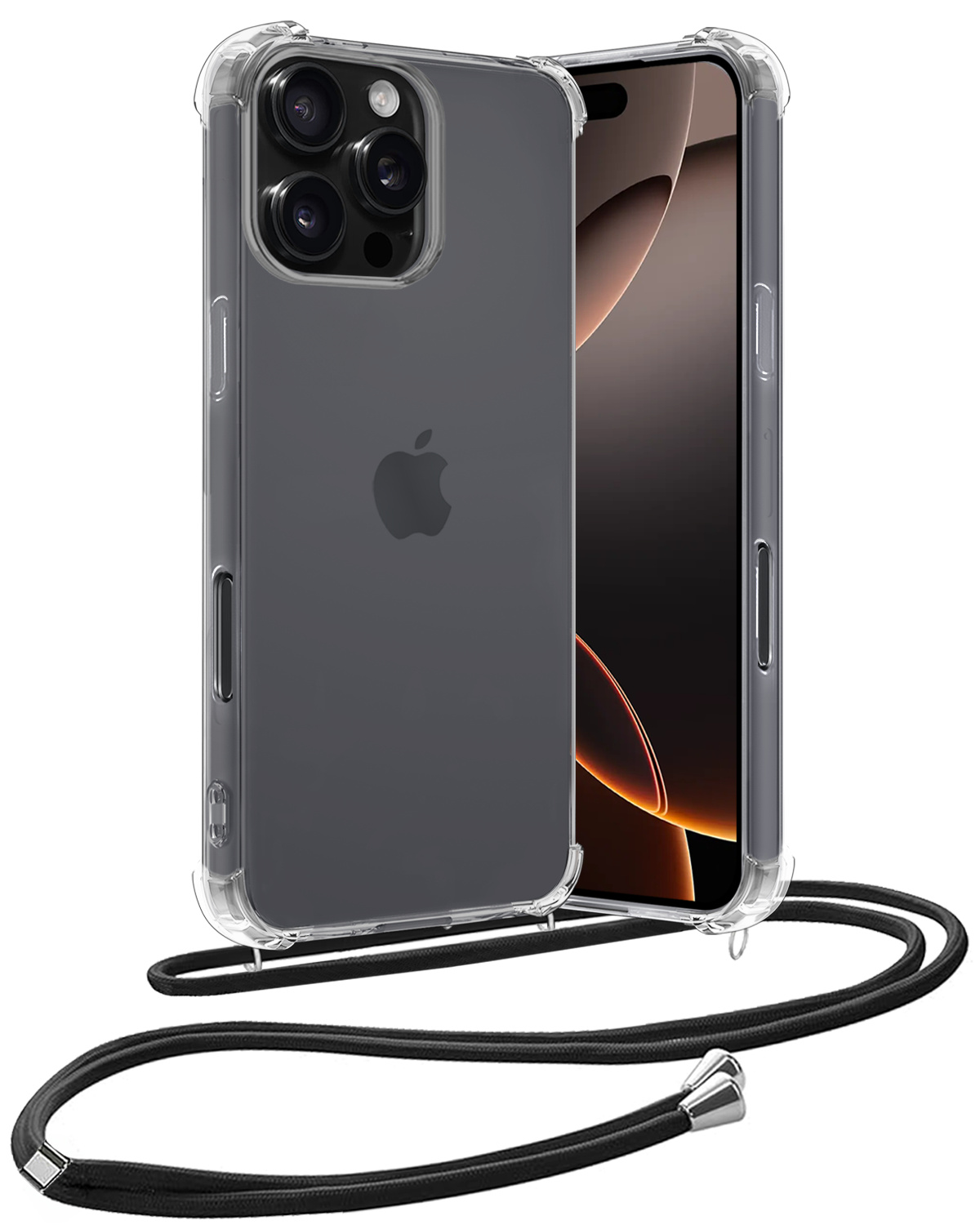 Nomfy Hoesje Geschikt voor iPhone 16 Pro Max Hoesje Shock Proof Transparant Met Telefoonketting Case Shock Koord - Hoesje Geschikt voor iPhone 16 Pro Max Shock Proof Case Met Koord - Transparant