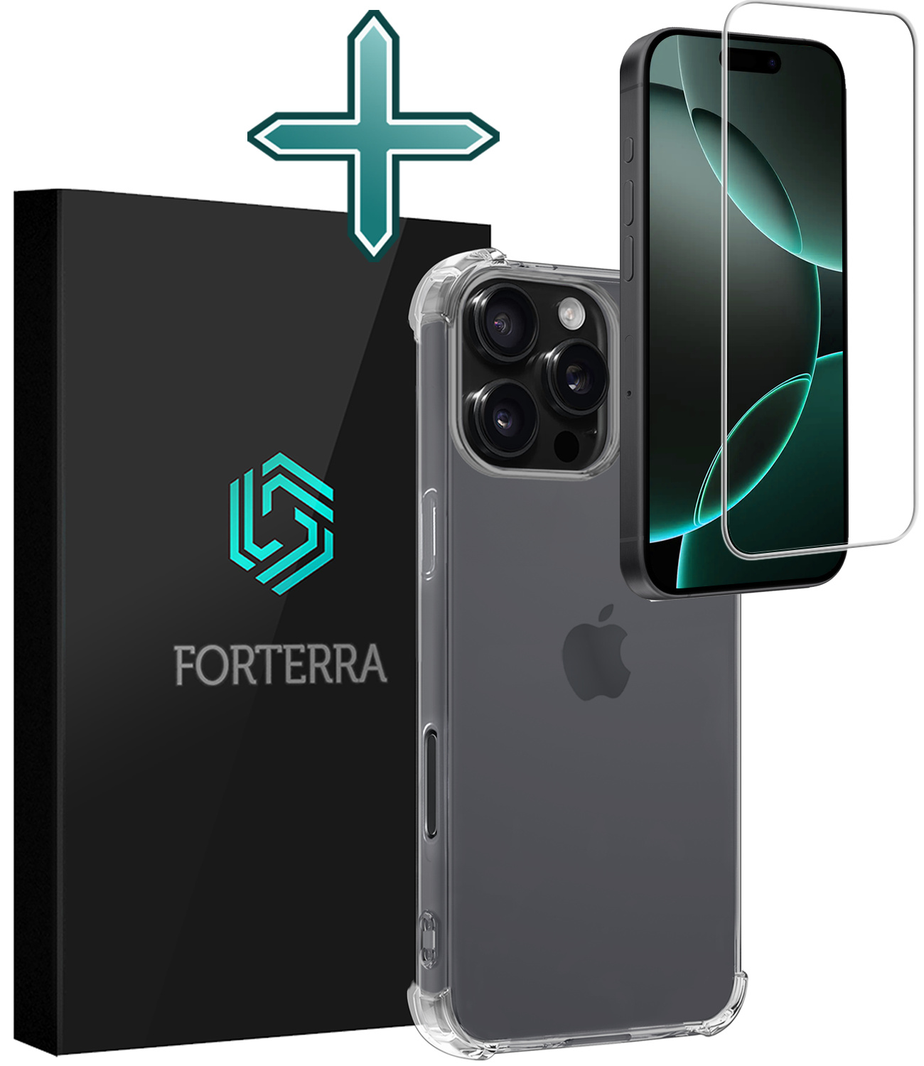 Forterra Hoesje Geschikt voor iPhone 16 Pro Case Shockproof Siliconen Hoes Met Screenprotector - Hoes Geschikt voor iPhone 16 Pro Hoesje Shock Proof Back Cover - Transparant