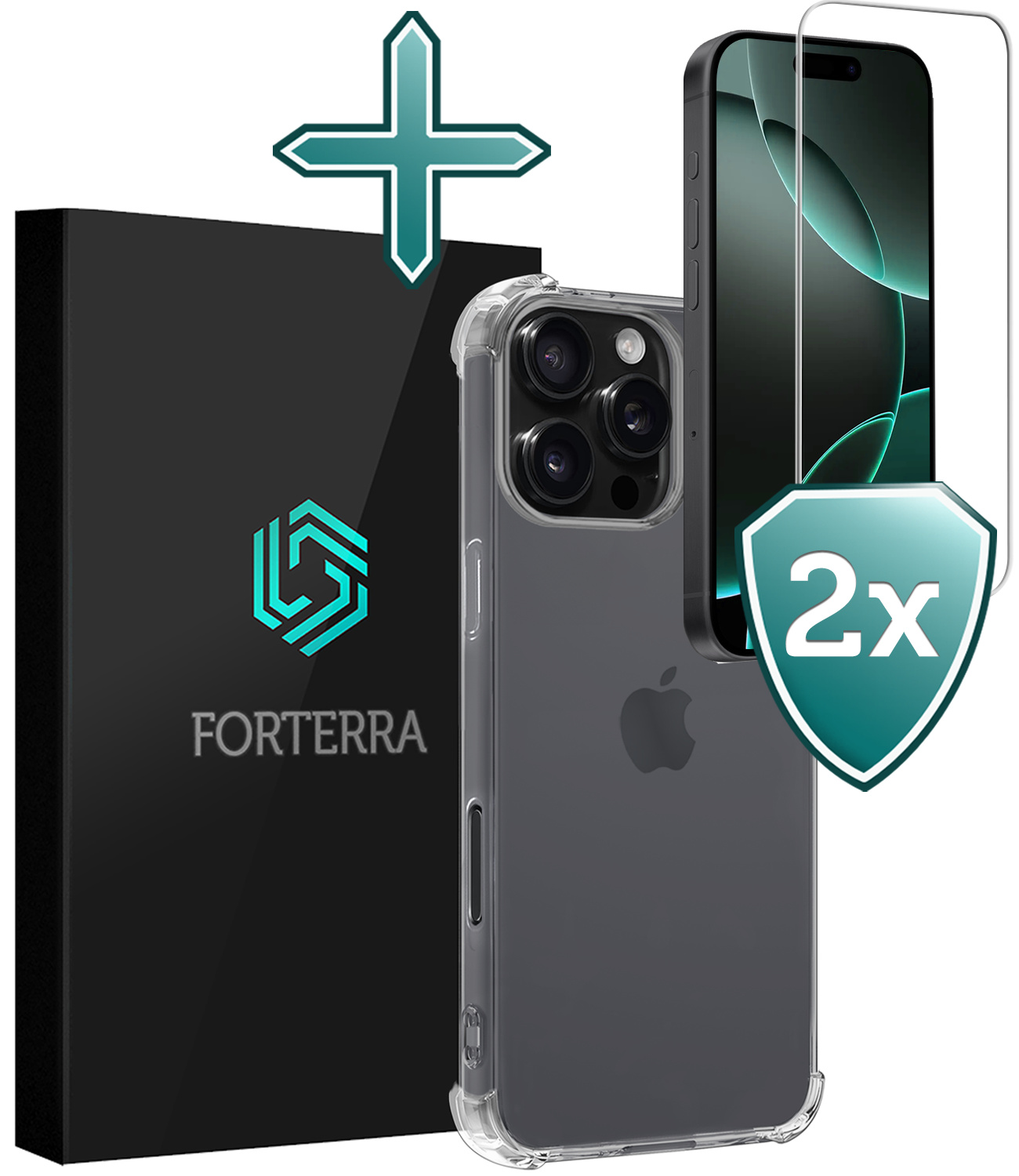 Forterra Hoesje Geschikt voor iPhone 16 Pro Max Case Shockproof Siliconen Hoes Met 2x Screenprotector - Hoes Geschikt voor iPhone 16 Pro Max Hoesje Shock Proof Back Cover - Transparant