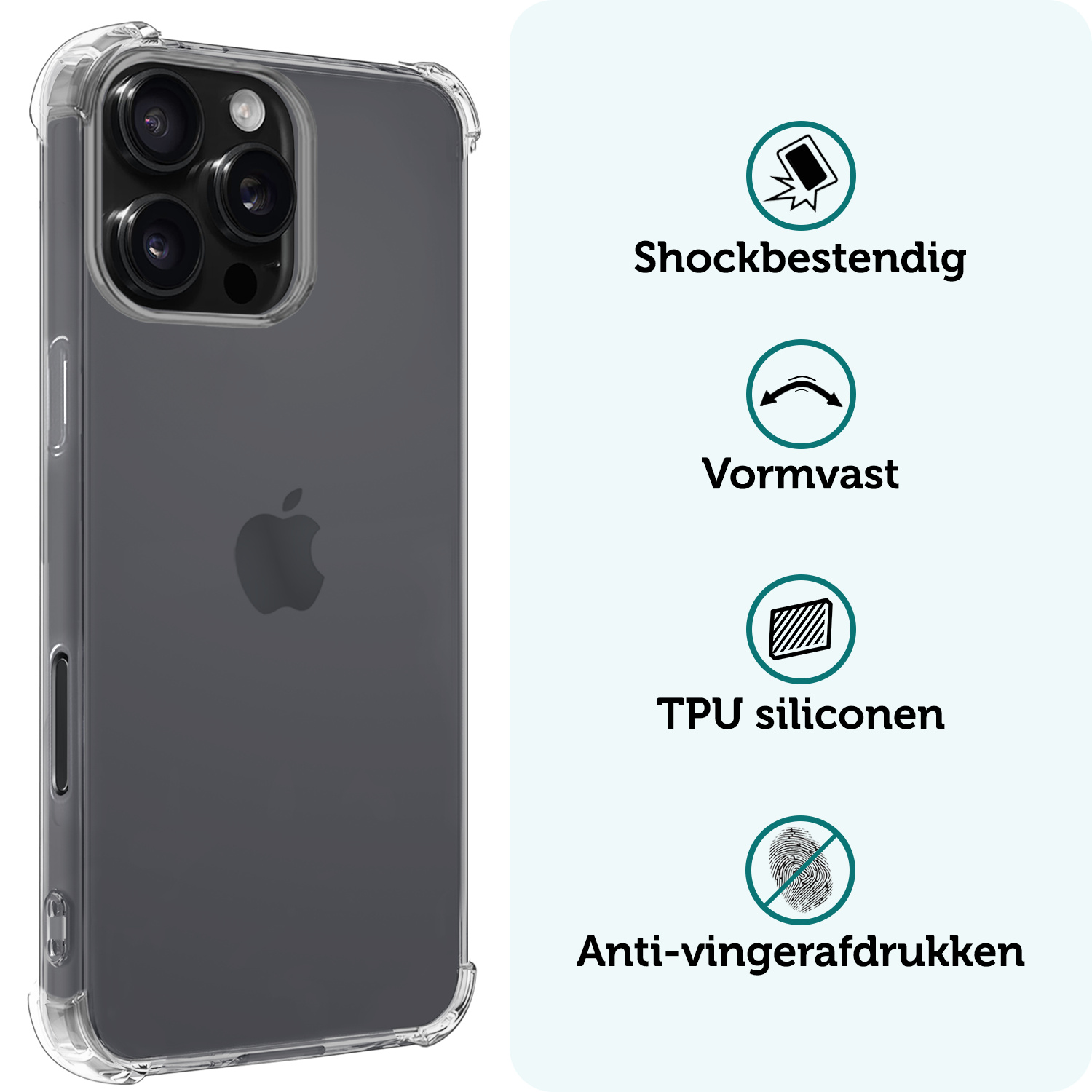 Forterra Hoesje Geschikt voor iPhone 16 Pro Max Case Shockproof Siliconen Hoes Met 2x Screenprotector - Hoes Geschikt voor iPhone 16 Pro Max Hoesje Shock Proof Back Cover - Transparant