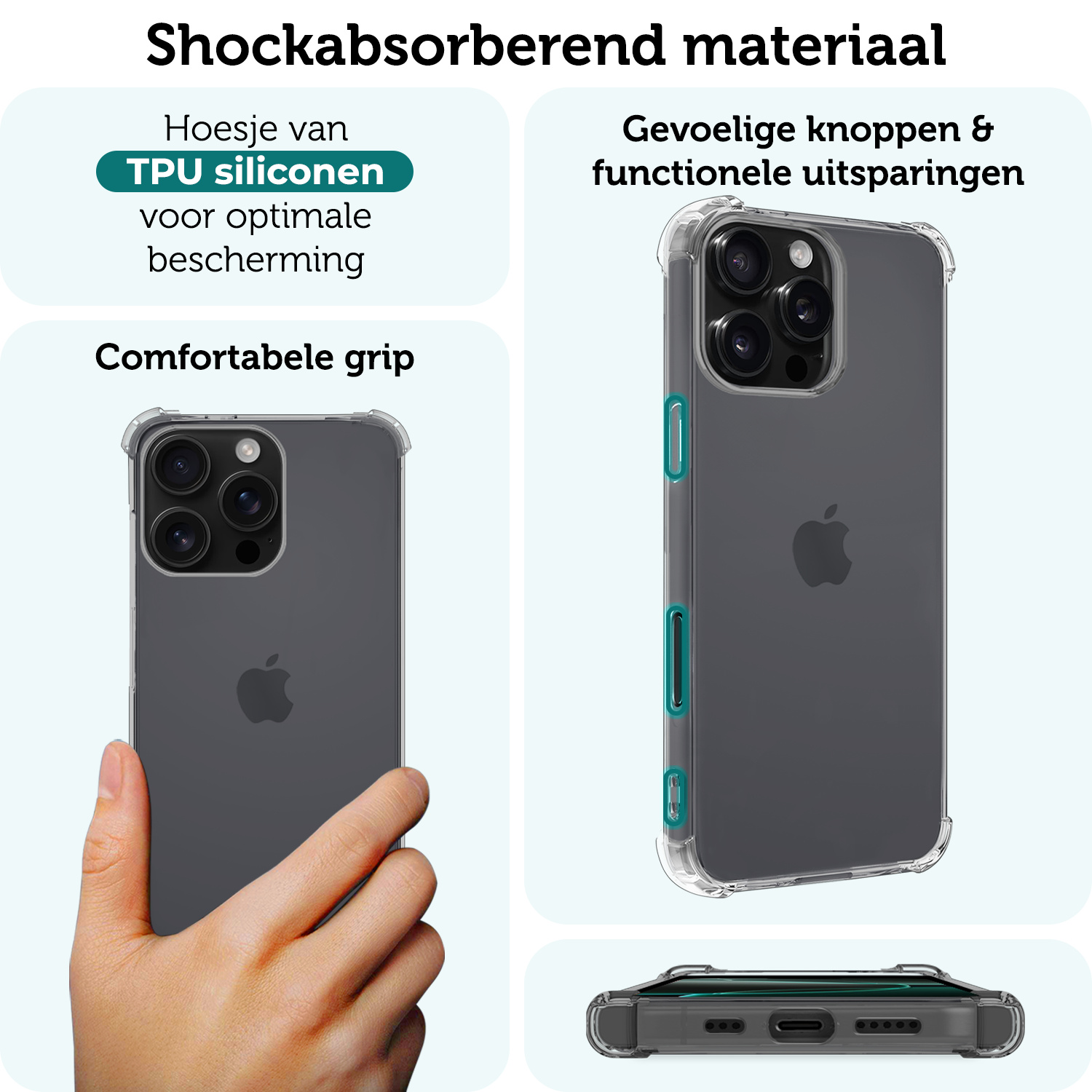 Forterra Hoesje Geschikt voor iPhone 16 Pro Max Case Shockproof Siliconen Hoes Met 2x Screenprotector - Hoes Geschikt voor iPhone 16 Pro Max Hoesje Shock Proof Back Cover - Transparant