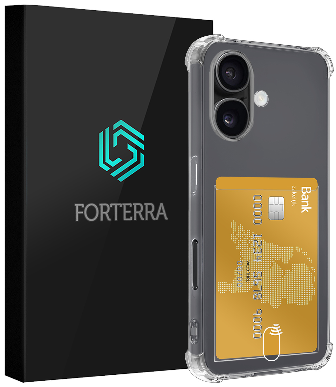 Forterra Hoesje Geschikt voor iPhone 16 Pashouder Case Siliconen Hoes - Hoes Geschikt voor iPhone 16 Hoesje Back Cover Met Pasjeshouder - Transparant