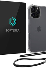 Forterra Hoesje Geschikt voor iPhone 16 Pro Case Siliconen Hoes Met Koord - Hoes Geschikt voor iPhone 16 Pro Met Telefoonkoord Hoesje Back Cover - Transparant