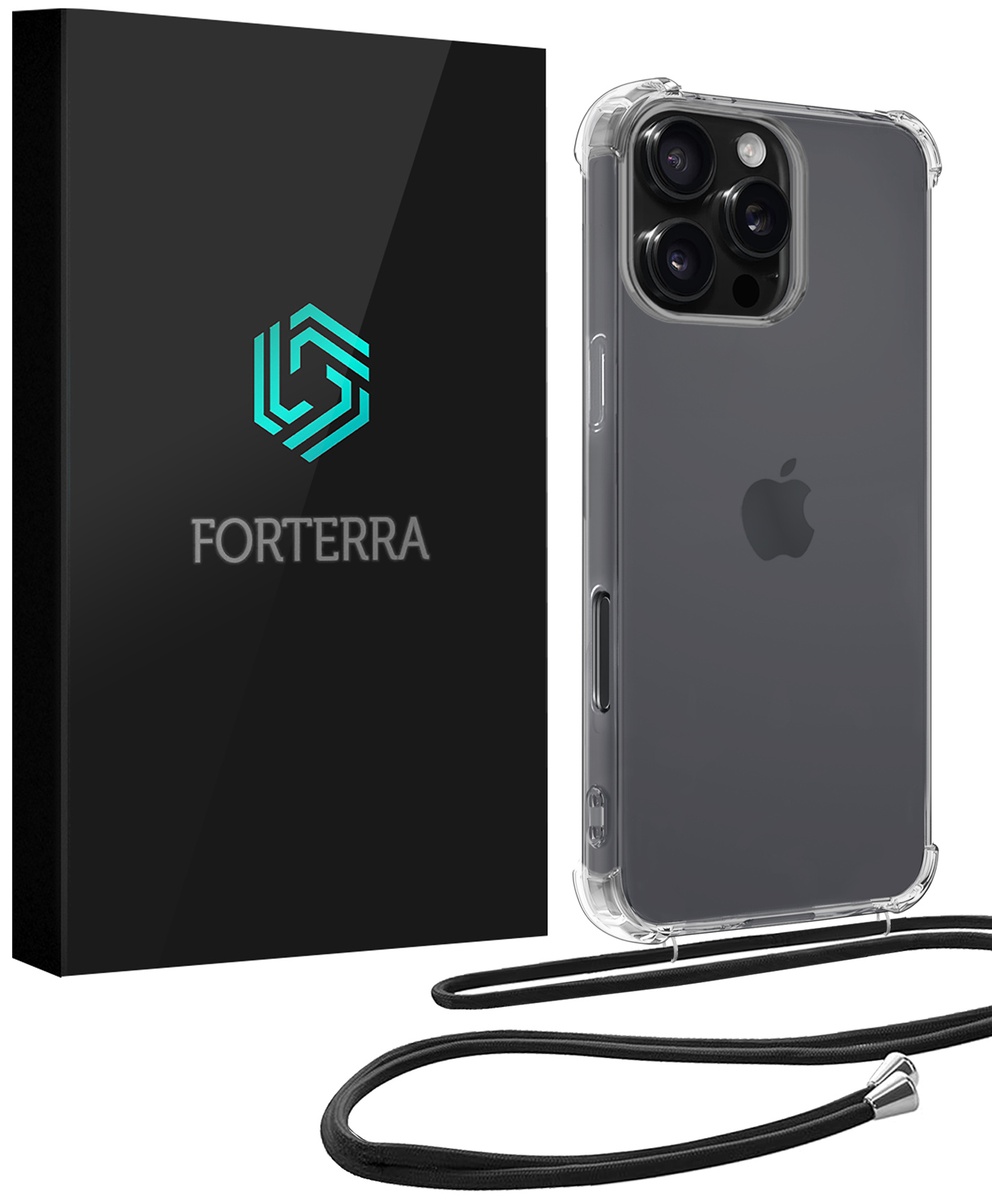 Forterra Hoesje Geschikt voor iPhone 16 Pro Case Siliconen Hoes Met Koord - Hoes Geschikt voor iPhone 16 Pro Met Telefoonkoord Hoesje Back Cover - Transparant